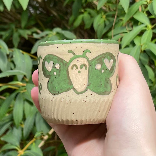 green brown butterfly kawaii ceramic stoneware cup!