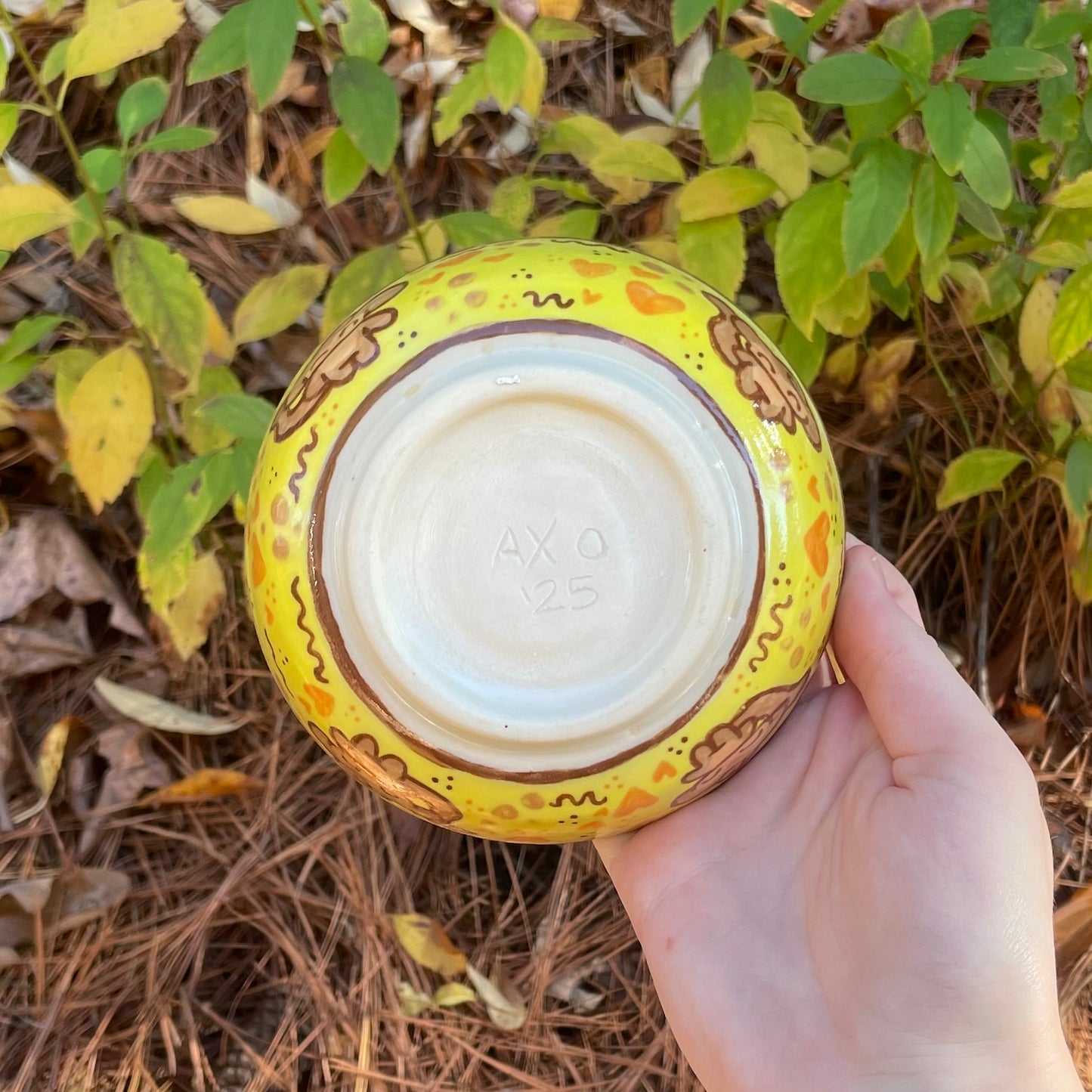yellow monkey wheel thrown ceramic stoneware dish!