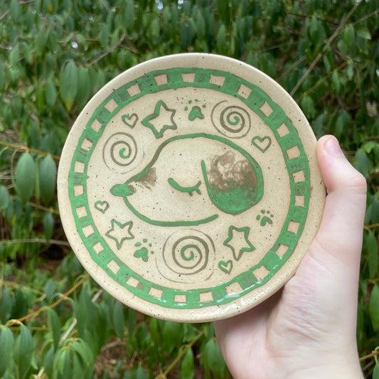green puppy dog kawaii ceramic stoneware plate!