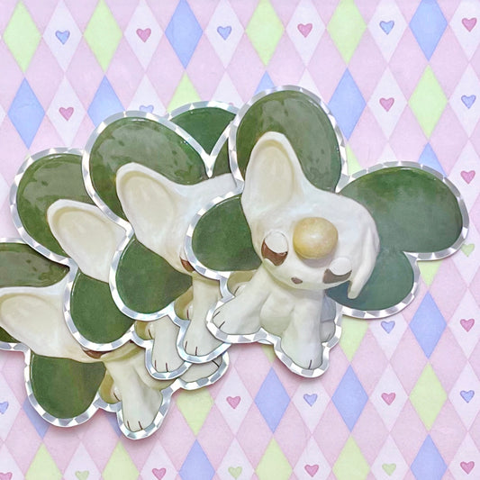 cloverdog ceramic sculpture kawaii holographic vinyl sticker! (3")
