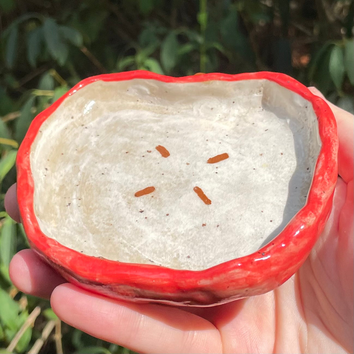 large red apple handmade ceramic stoneware trinket dish!