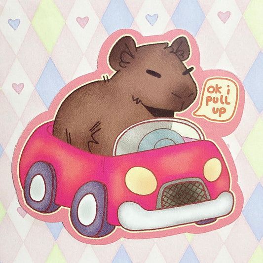 capybara ok i pull up funny meme car vinyl sticker! (3")
