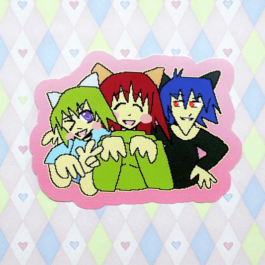 nyan neko sugar girls raku-chan hitoshi-san koneko-chan group sticker! (3")