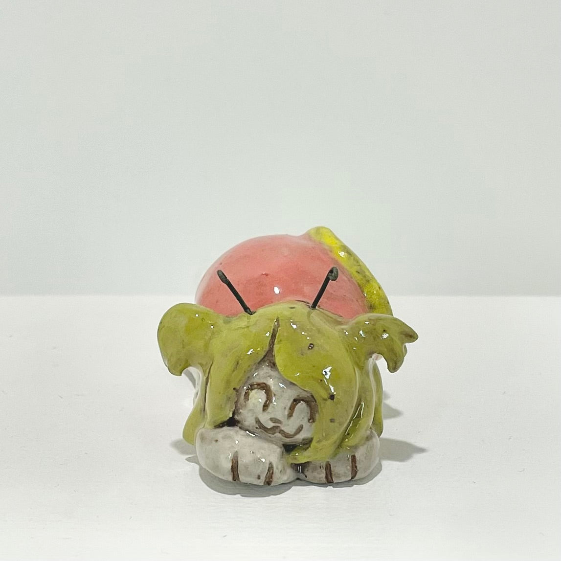 green pink snailgirl handmade ceramic stoneware figure!