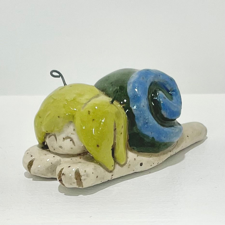 green blue snailgirl handmade ceramic stoneware figure!