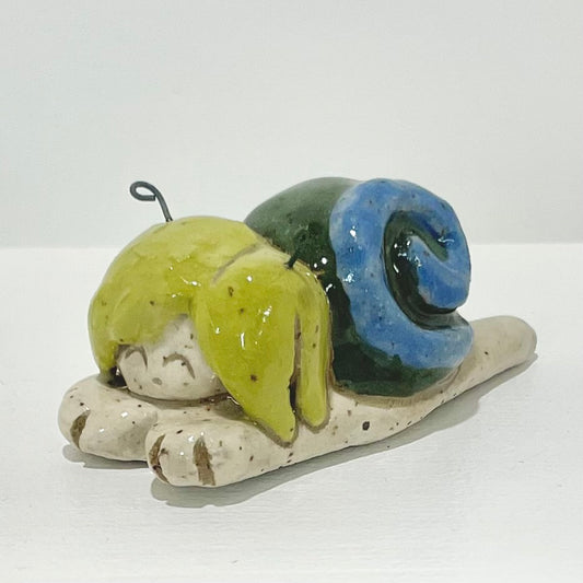 green blue snailgirl handmade ceramic stoneware figure!