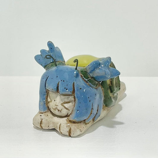 blue green snailgirl handmade ceramic stoneware figure!
