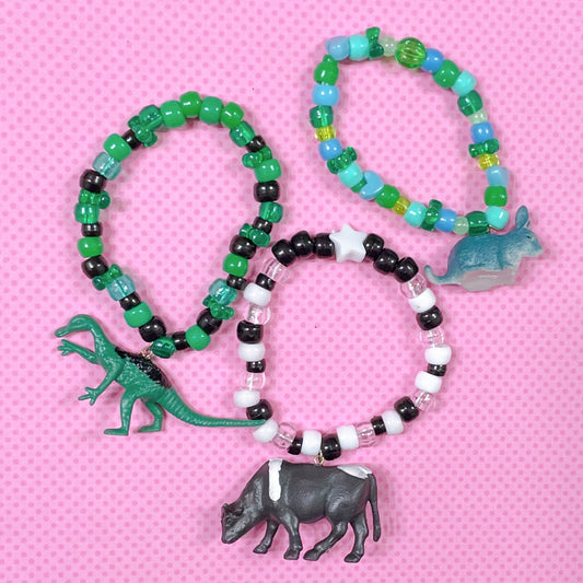 green animals 3 piece handmade kandi bracelet set!