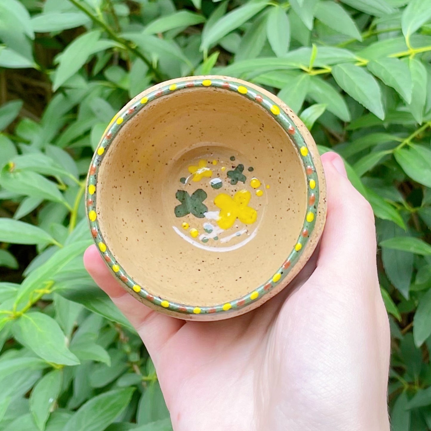 kitty puppy flower spiral yellow brown green kawaii stoneware ceramic cup bowl!