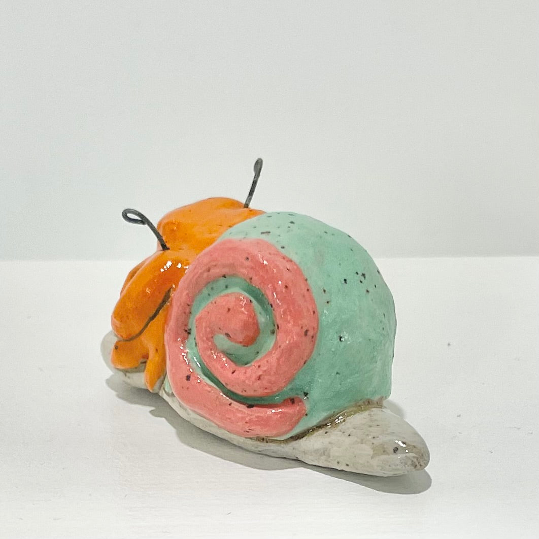 teal orange snailgirl handmade ceramic stoneware figure!