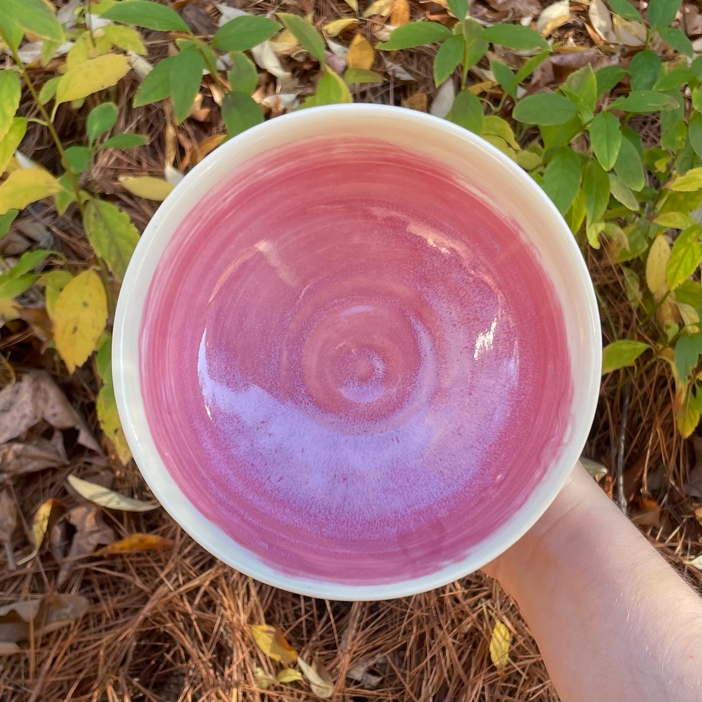 pink red puppy kitten wheel thrown ceramic stoneware bowl!