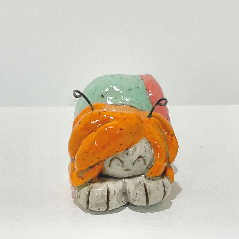teal orange snailgirl handmade ceramic stoneware figure!
