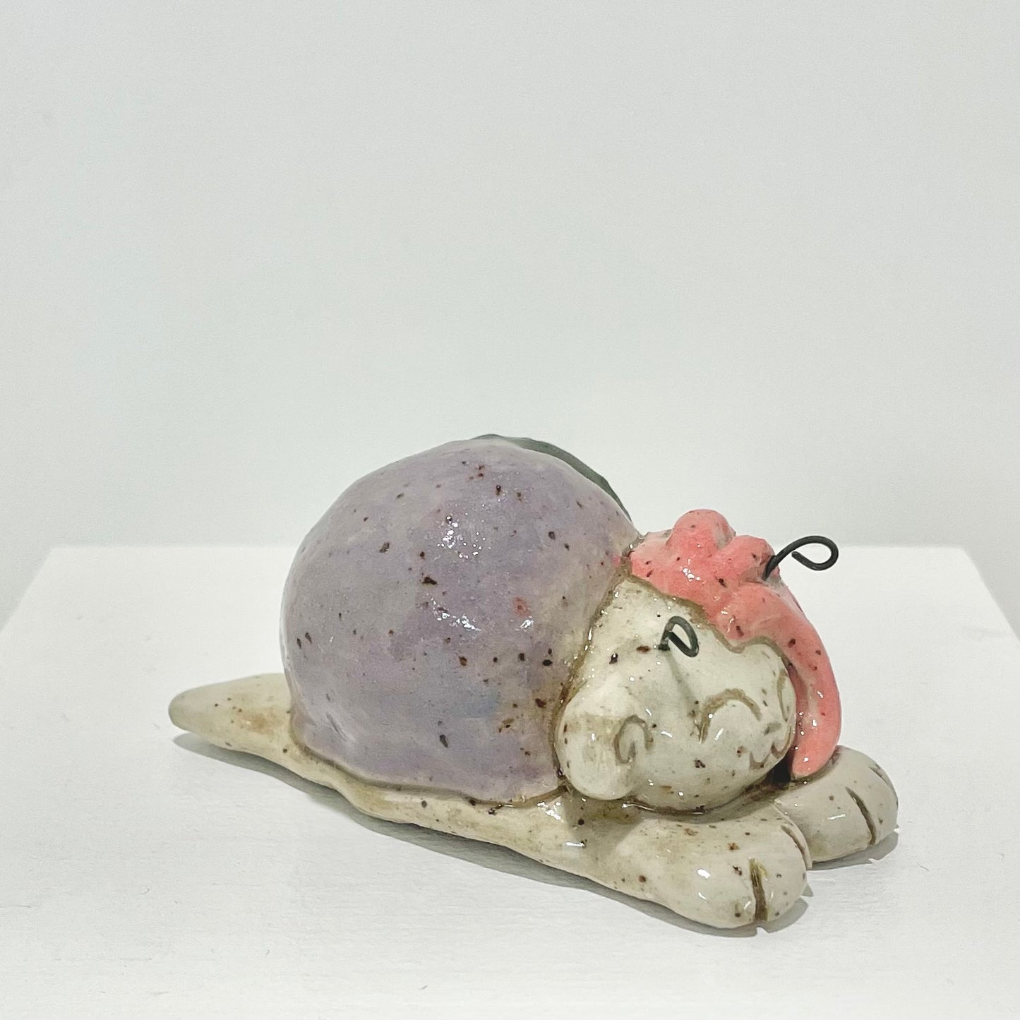 green pink purple snailgirl handmade ceramic stoneware figure!