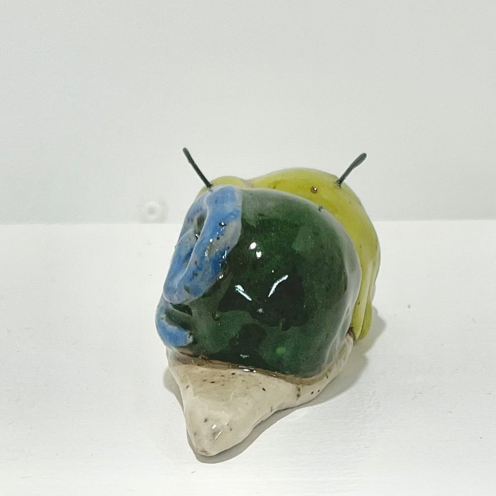 green blue snailgirl handmade ceramic stoneware figure!