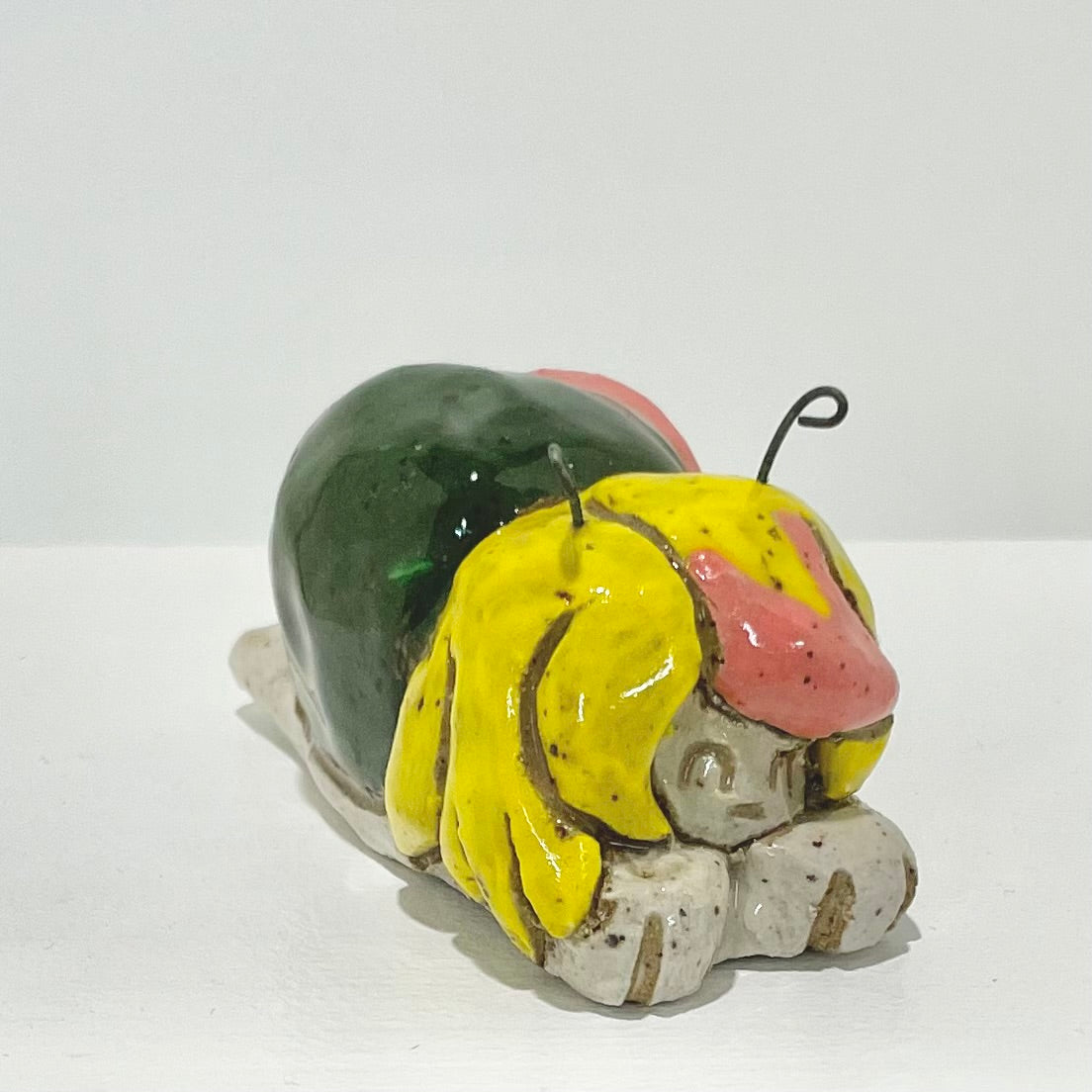 green yellow pink snailgirl handmade ceramic stoneware figure!