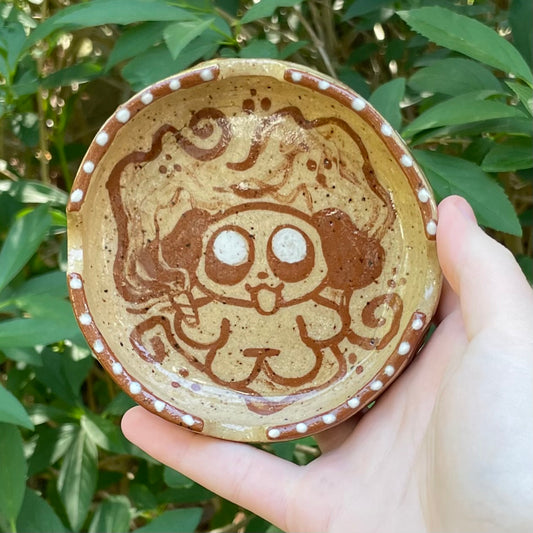 brown & white smoking puppy dog kawaii stoneware ashtray!