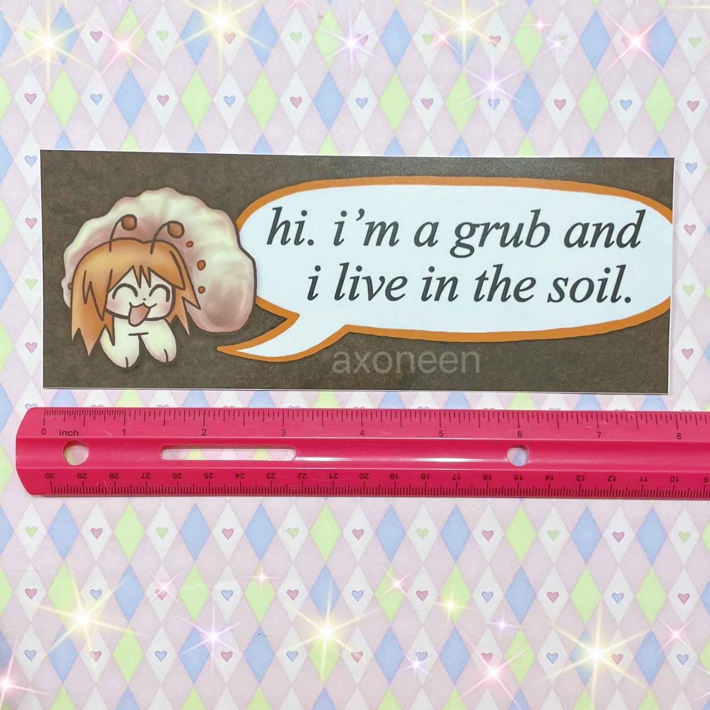 anime grub girl "i am a grub and i live in the soil" kawaii cute bumper sticker! (3" x 8")