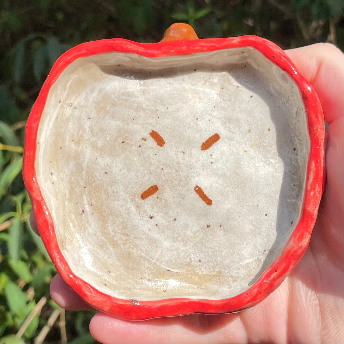 large red apple handmade ceramic stoneware trinket dish!