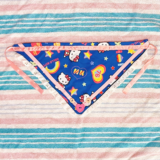 blue pink kawaii kitty lace button fabric bandana!
