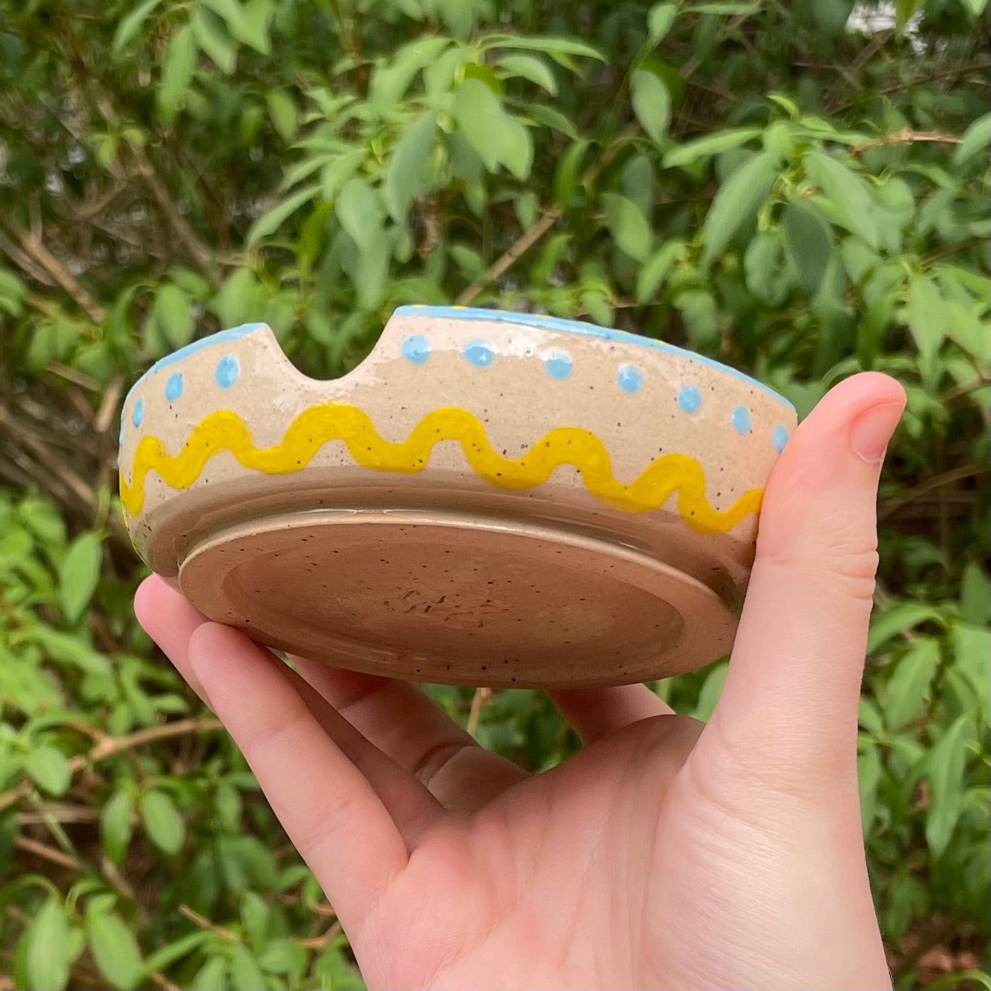 starcat blue wheel thrown ceramic stoneware ashtray!