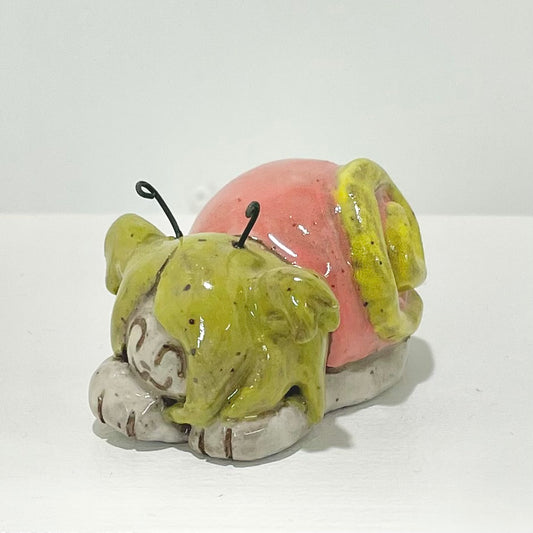 green pink snailgirl handmade ceramic stoneware figure!