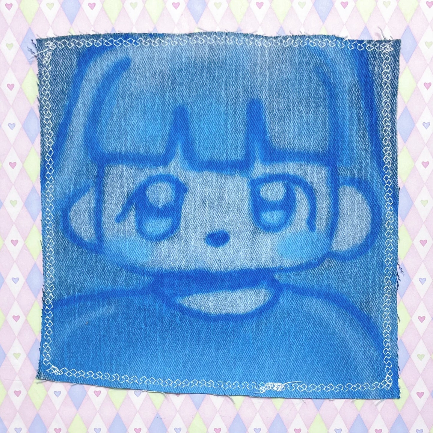 blue girl kawaii airbrushed denim jumbo fabric patch!