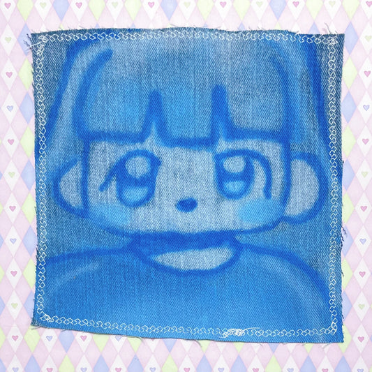 blue girl kawaii airbrushed denim jumbo fabric patch!