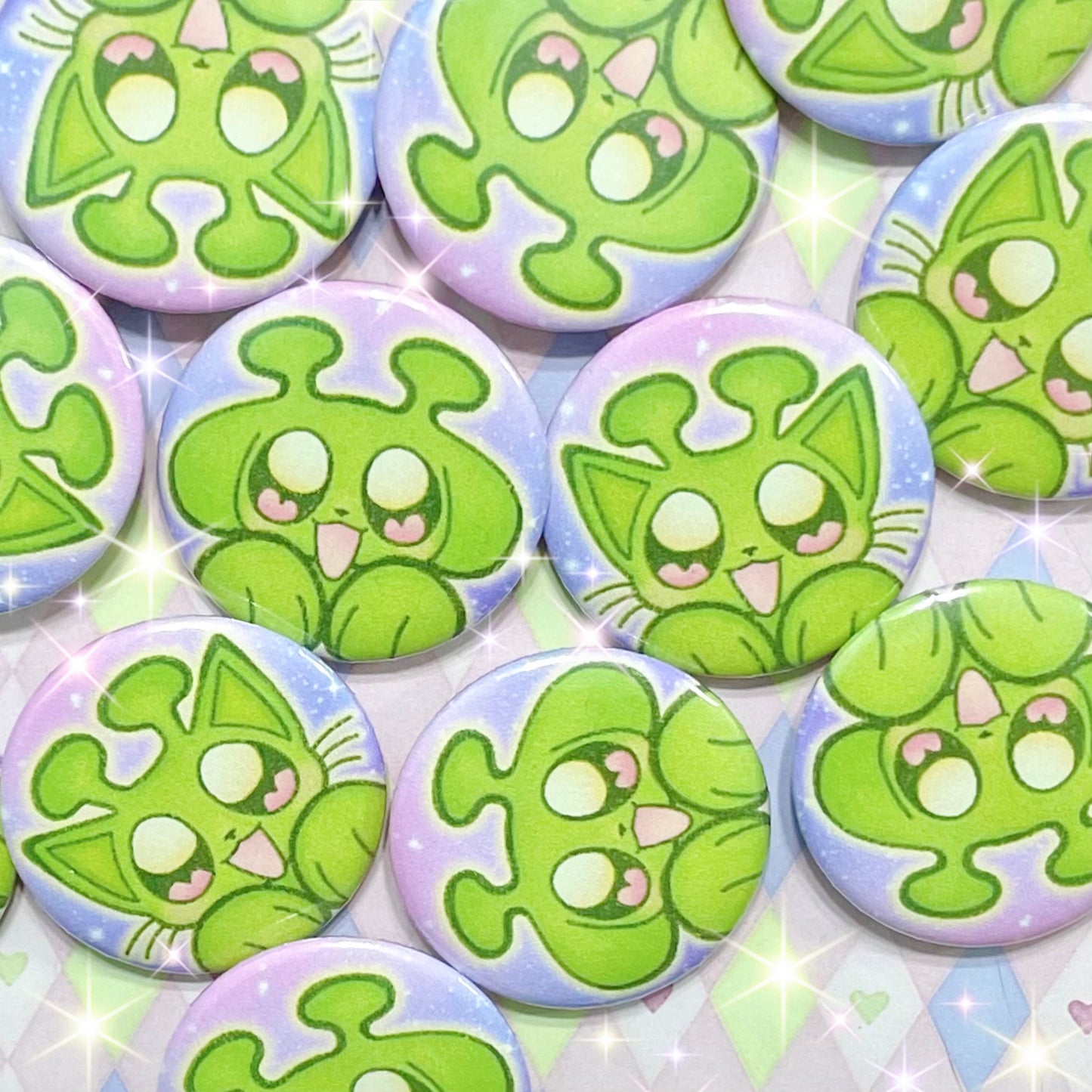 alien kitty and puppy kawaii cute pinback buttons! (1.5")