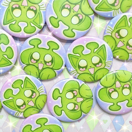 alien kitty and puppy kawaii cute pinback buttons! (1.5")