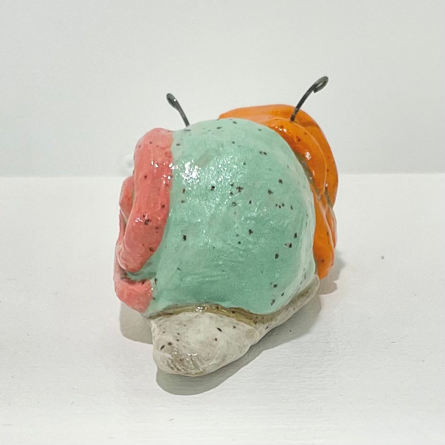 teal orange snailgirl handmade ceramic stoneware figure!