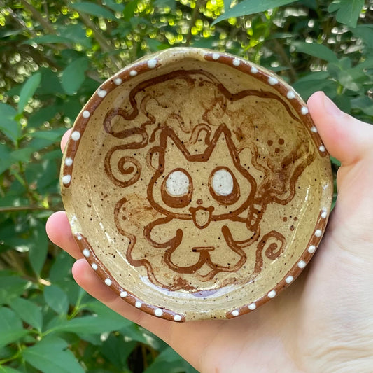 brown & white smoking kitty cat kawaii stoneware ashtray!