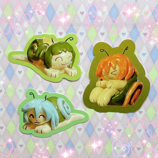snail girls kawaii ceramic vinyl stickers! (3")