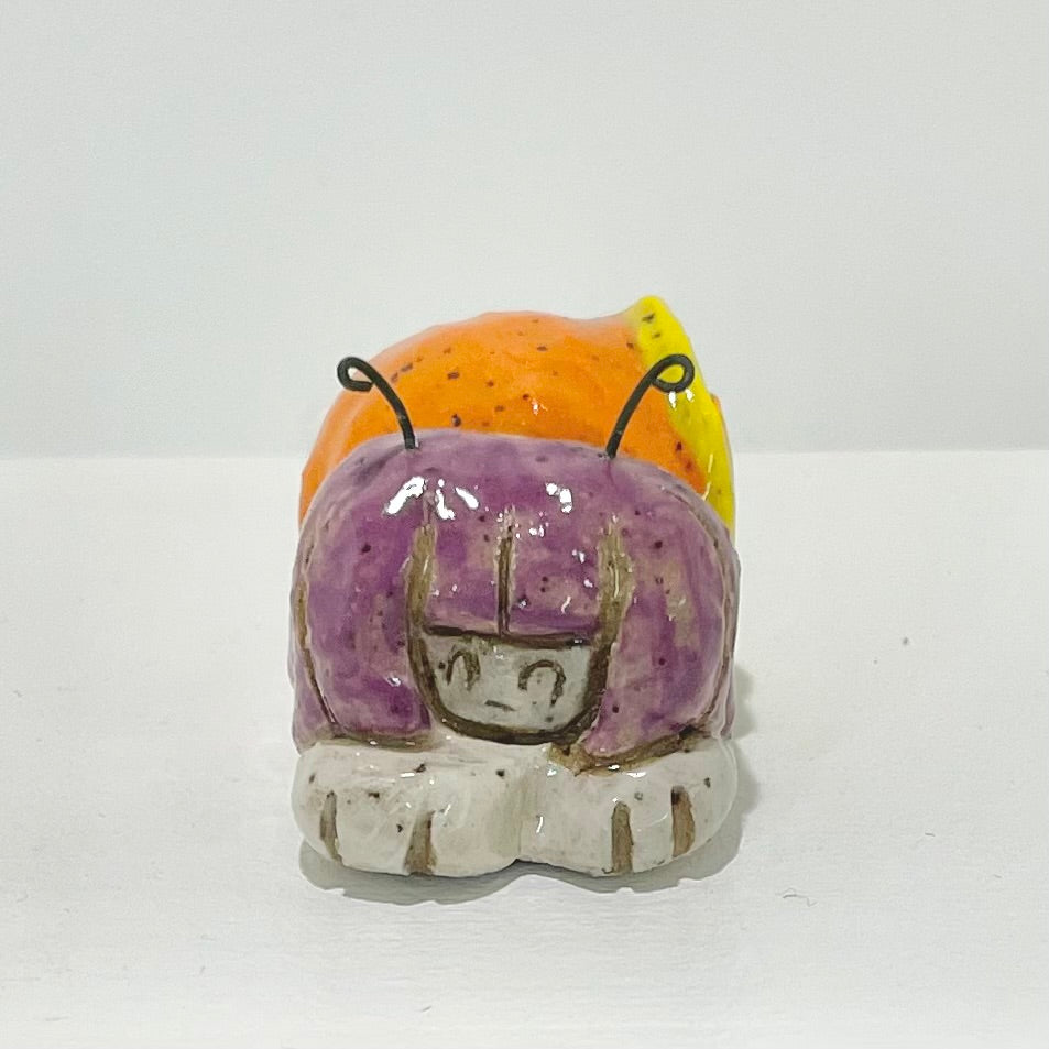 purple orange snailgirl handmade ceramic stoneware figure!