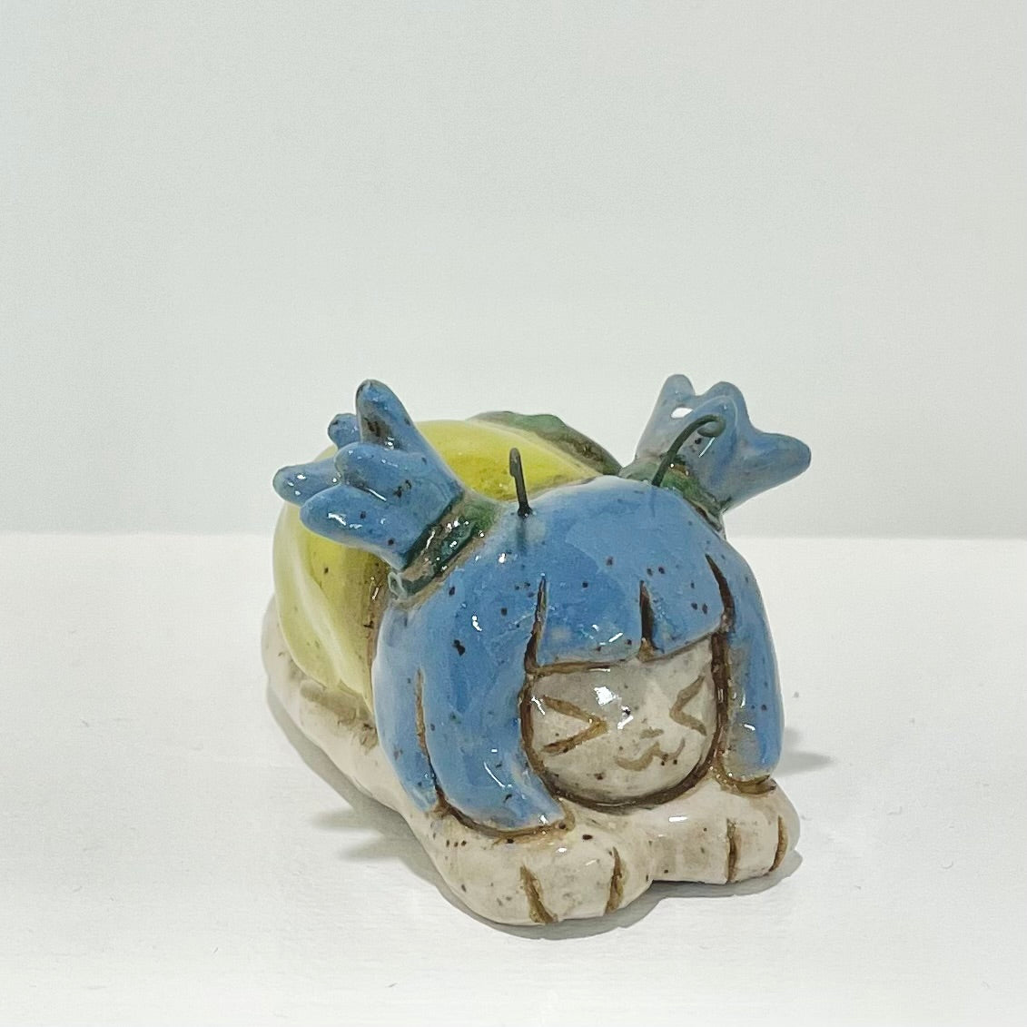 blue green snailgirl handmade ceramic stoneware figure!