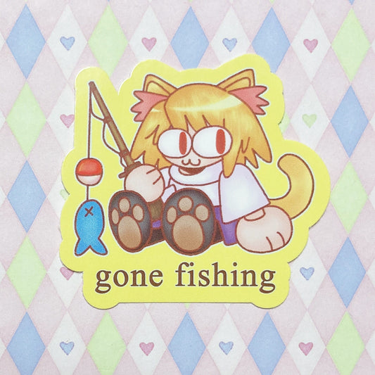 type moon neco arc 'gone fishing' meme sticker! (3")