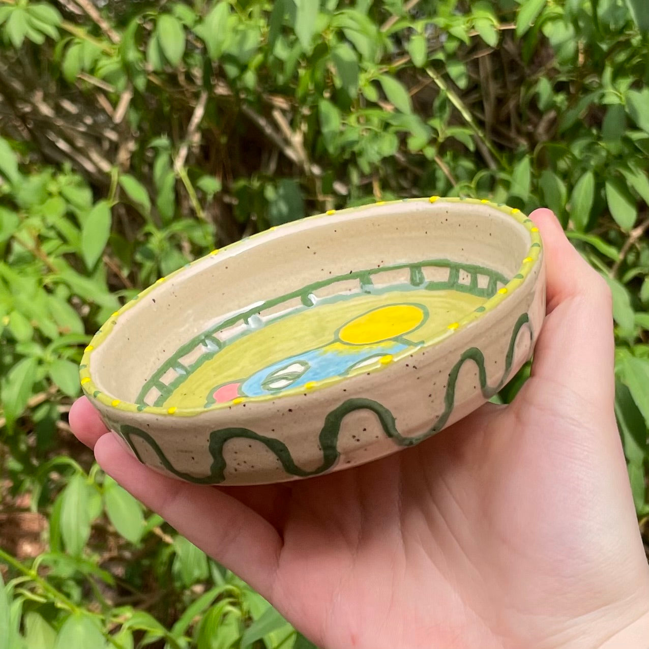 green chao wheel thrown ceramic stoneware dish!