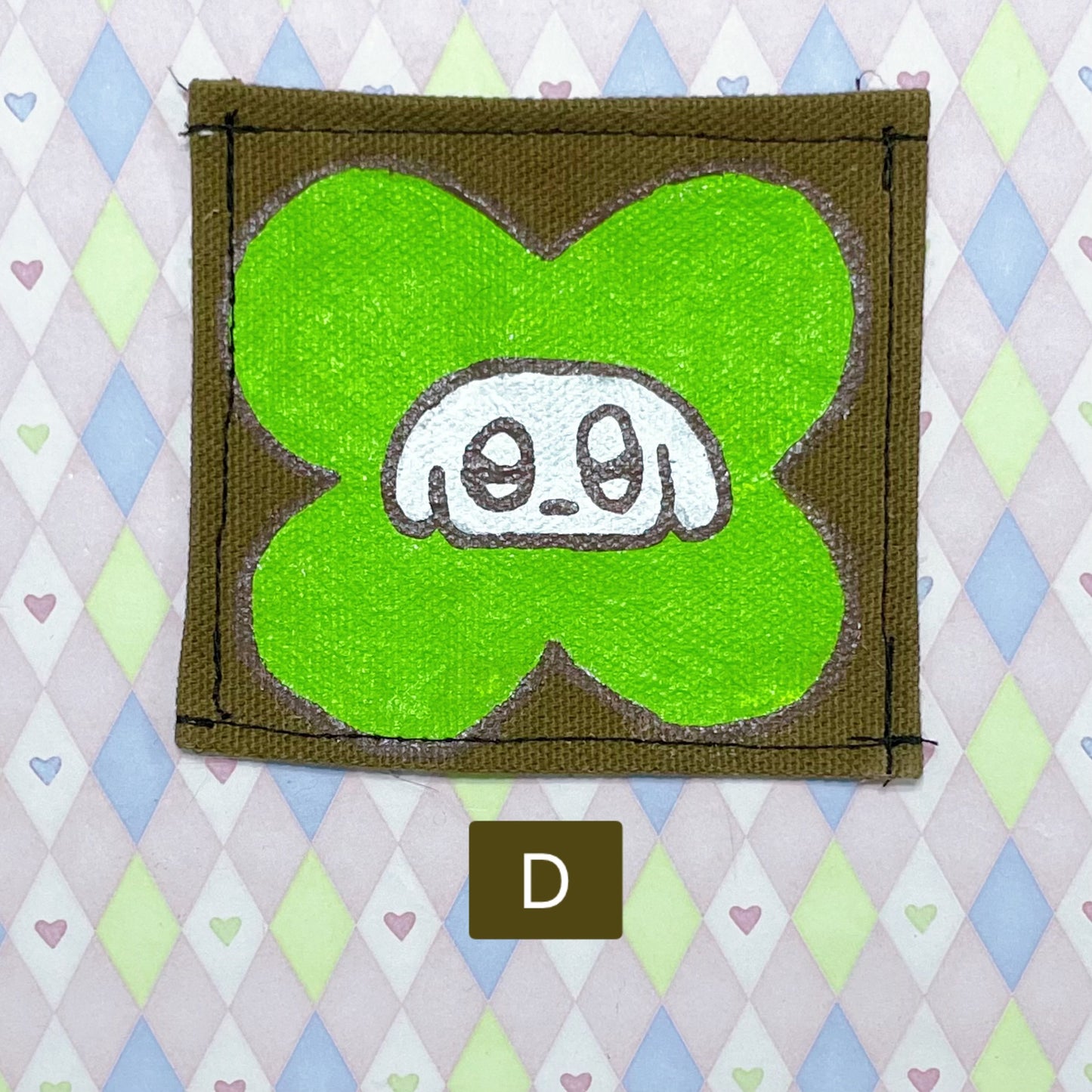 cloverdog kawaii handpainted brown canvas fabric patches!
