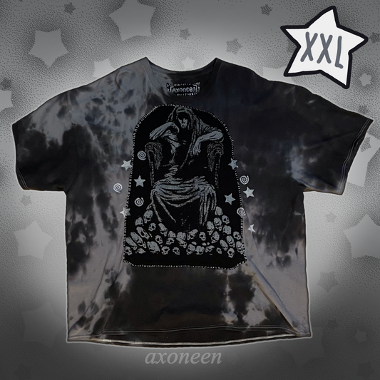 black tie dye grim reaper skull spiral star upcycled t-shirt! (2xl)