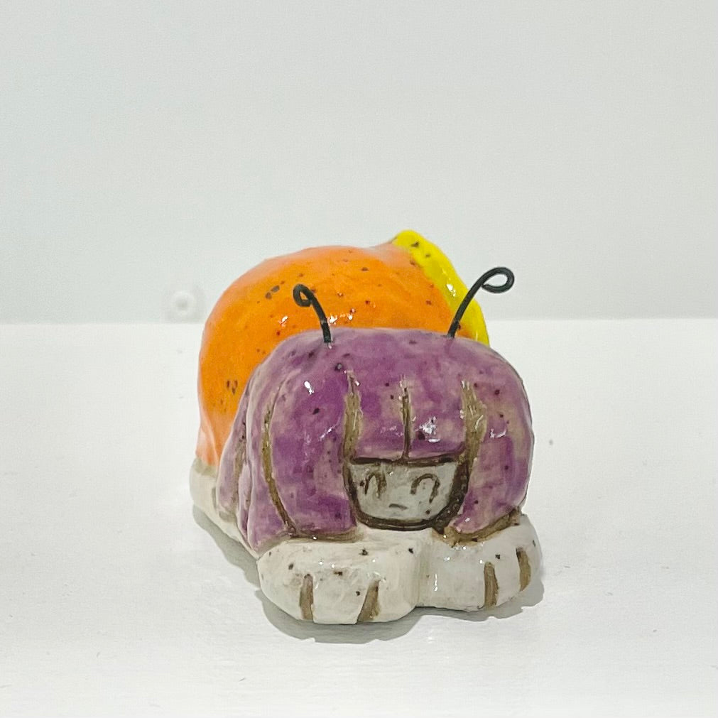 purple orange snailgirl handmade ceramic stoneware figure!