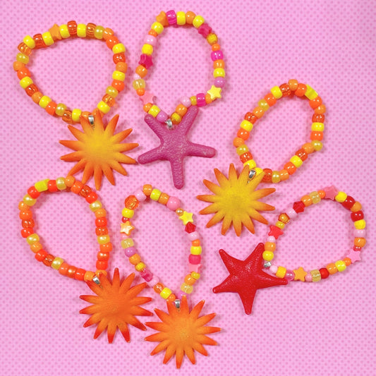 orange starfish 6 piece handmade kandi bracelet set!
