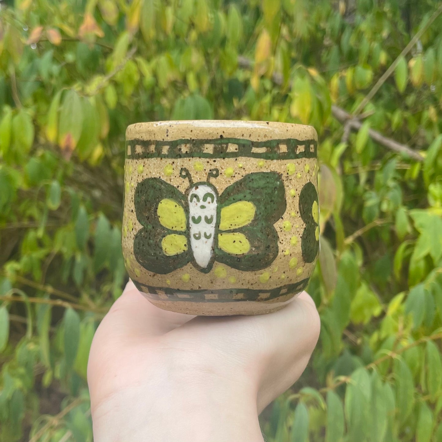 green butterflies handmade ceramic stoneware mug!