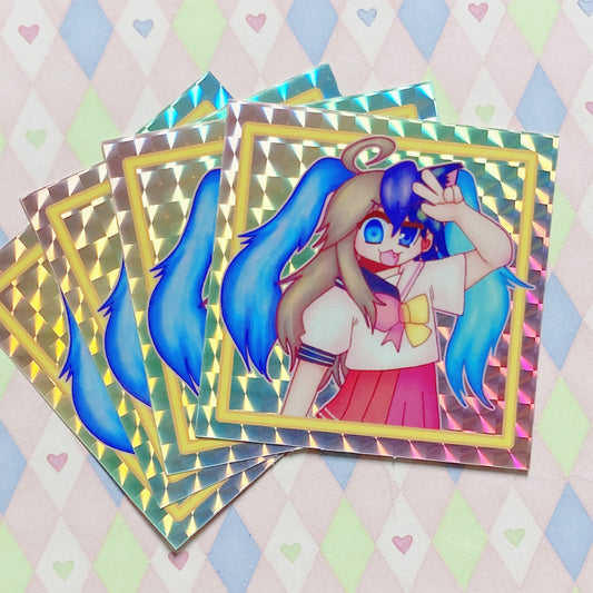 moetron anime girl prismatic holographic sticker! (2.5")