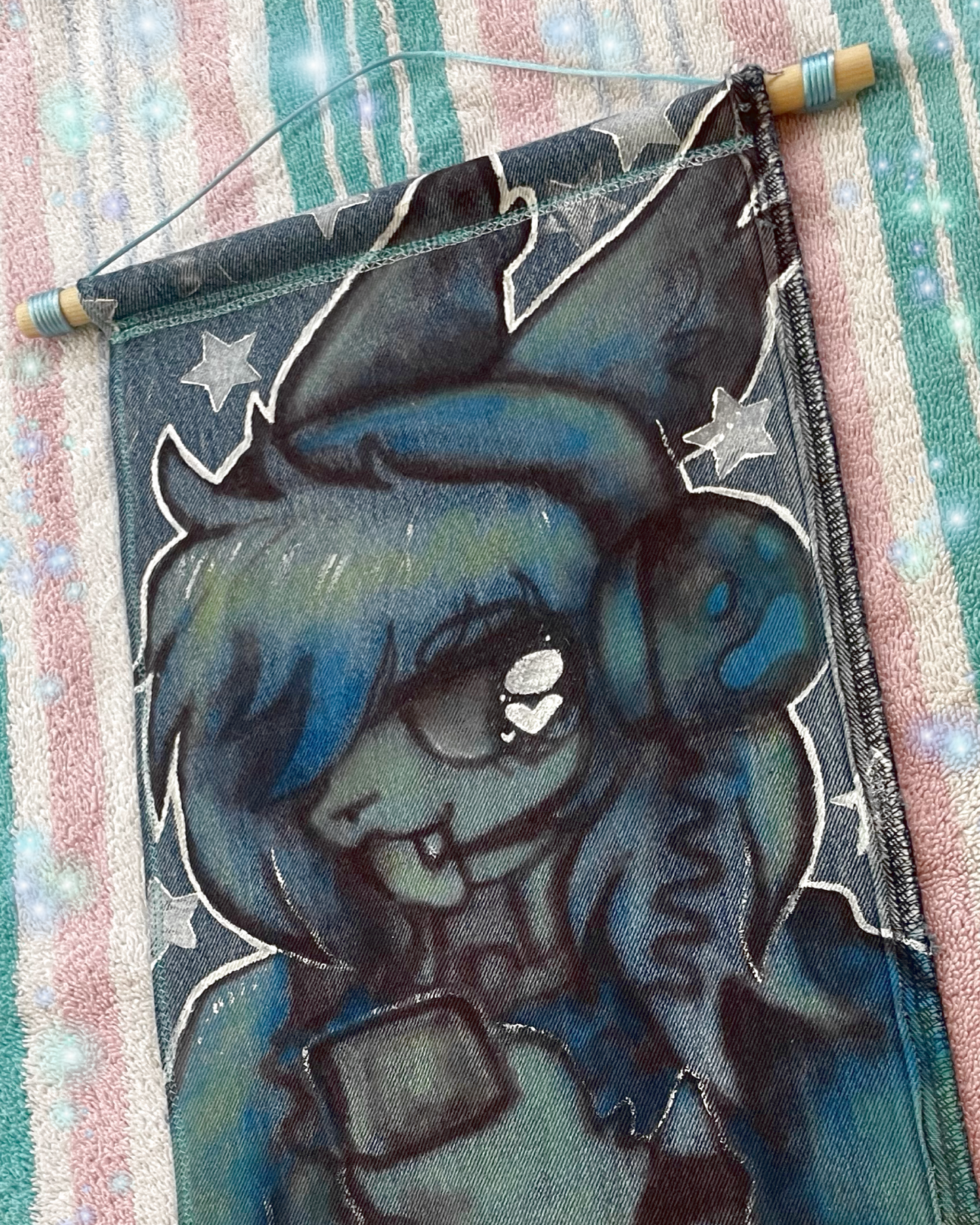 blue scene music furry kawaii airbrush fabric wall scroll tapestry!