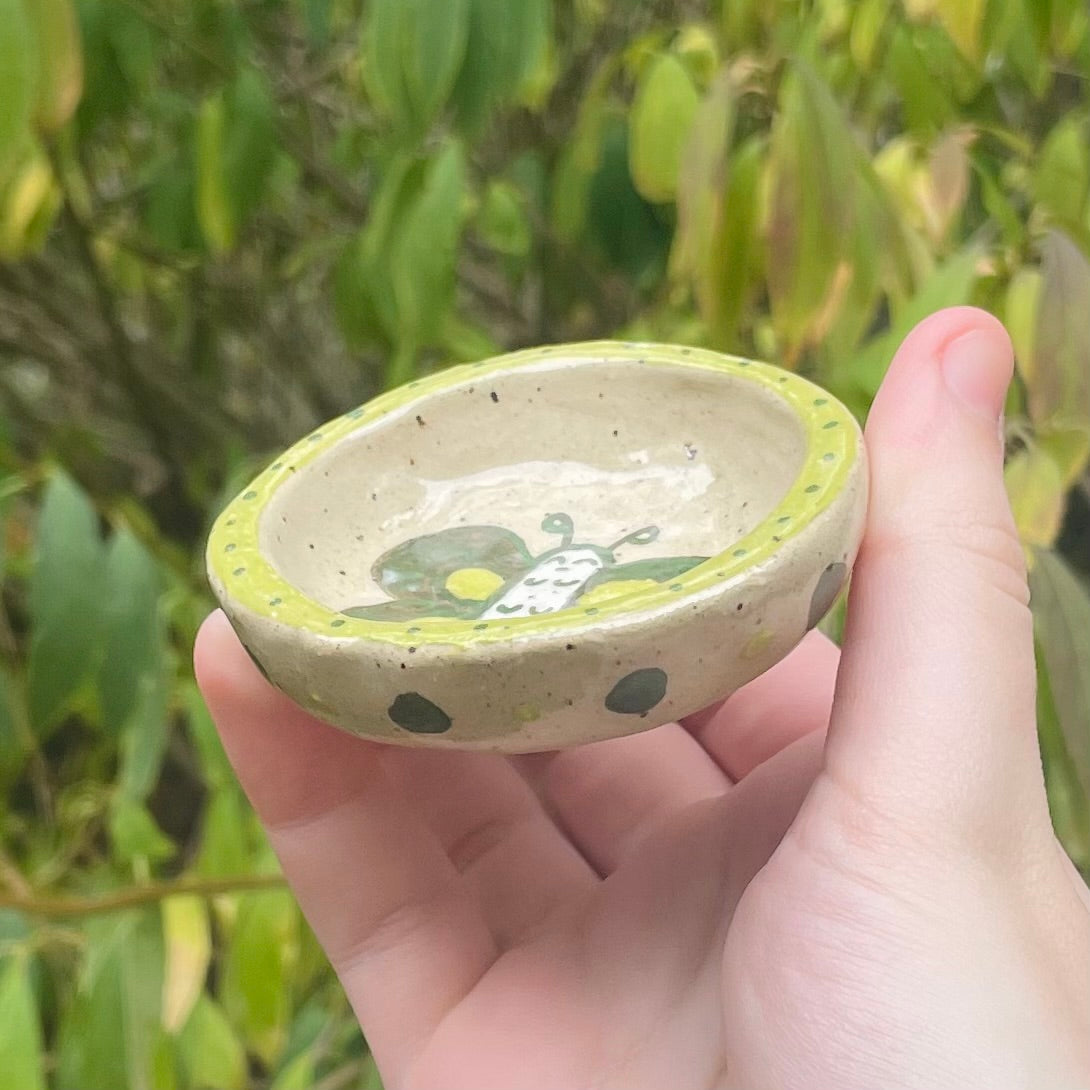 green butterfly handmade small ceramic stoneware trinket dish!