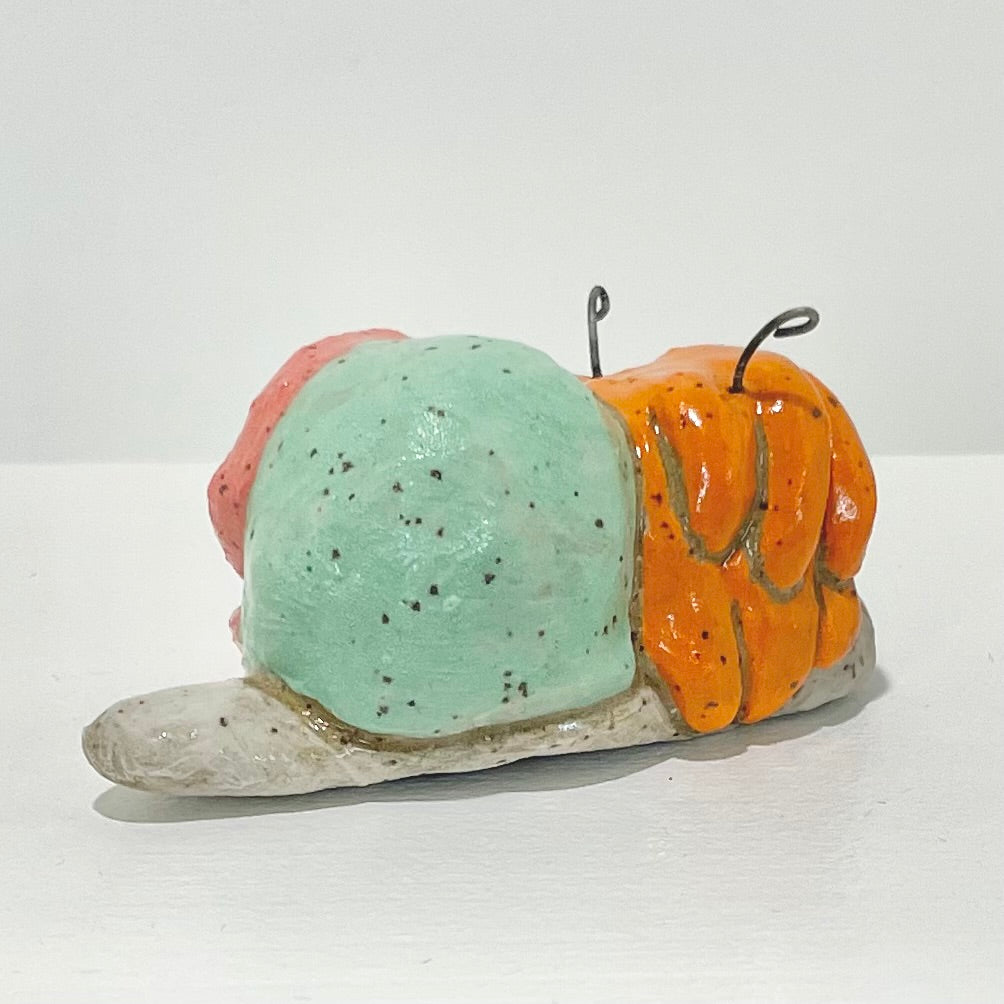 teal orange snailgirl handmade ceramic stoneware figure!