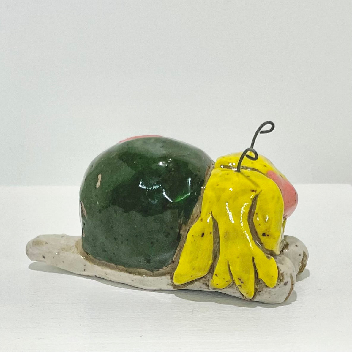 green yellow pink snailgirl handmade ceramic stoneware figure!