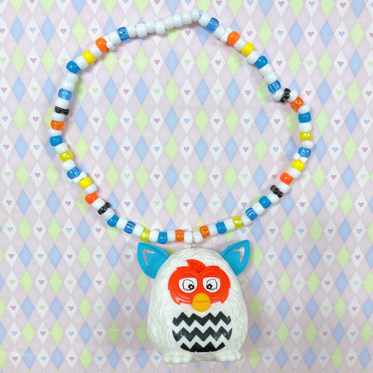furby boom mini white noisemaker toy kandi beaded necklace!