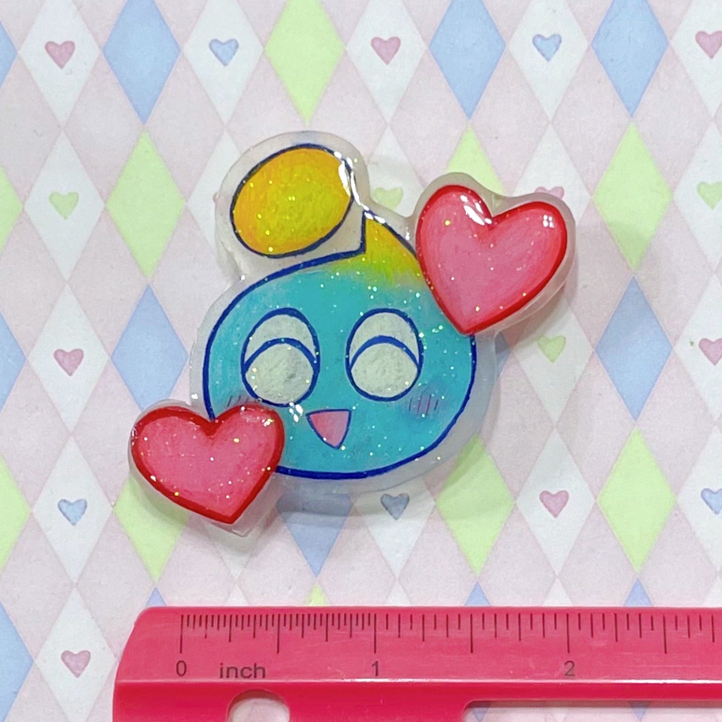 handmade chao 3d glitter shrink plastic kawaii pin! (2")