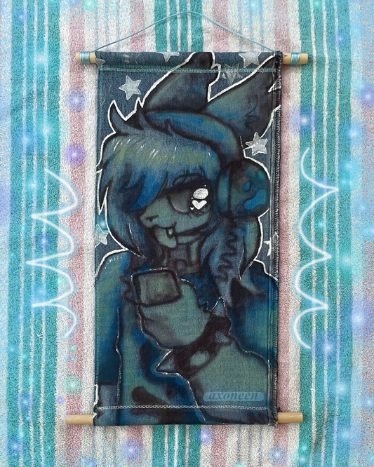 blue scene music furry kawaii airbrush fabric wall scroll tapestry!