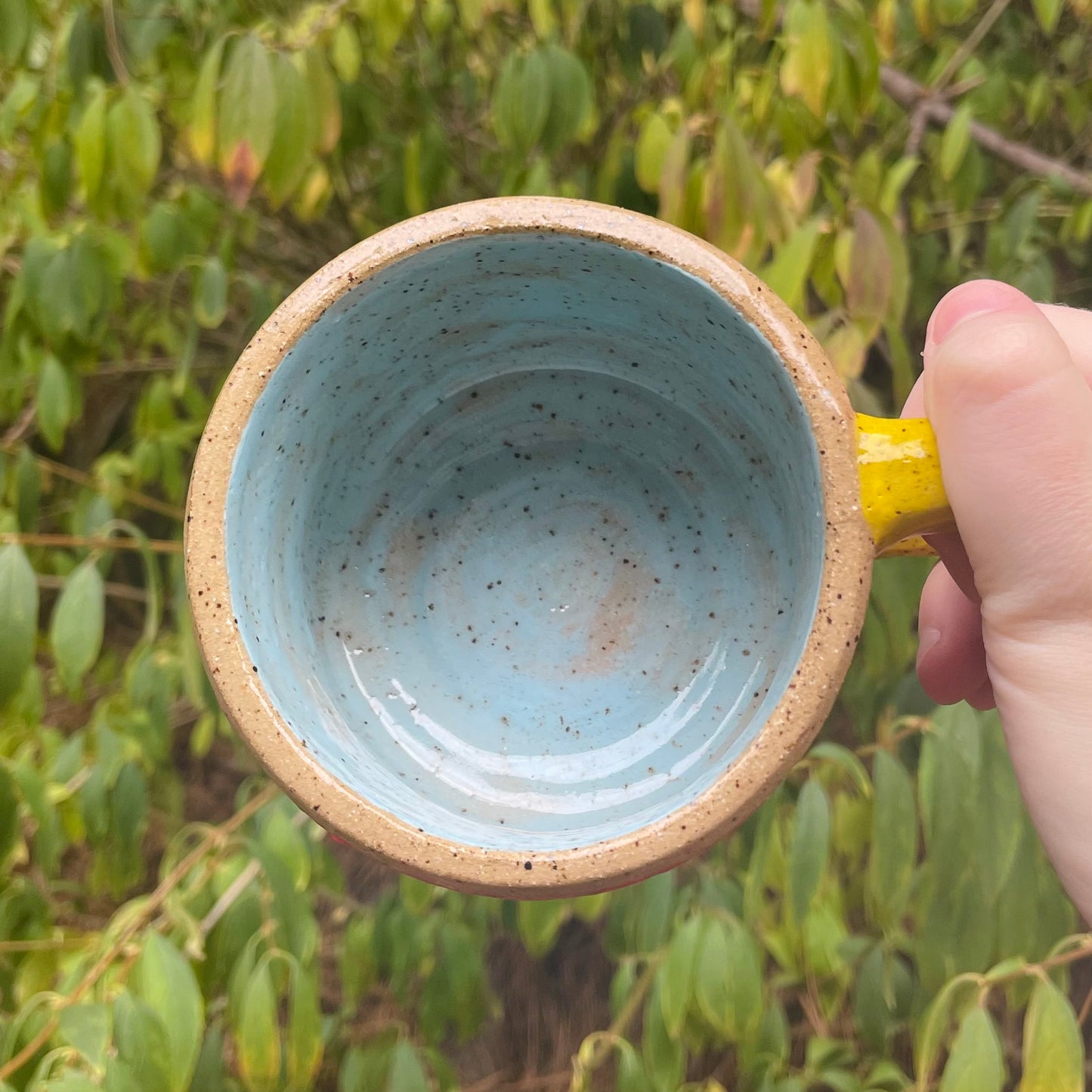 chao pink yellow blue cute handmade ceramic stoneware mug!